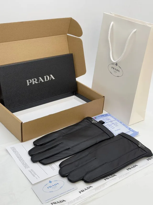 Зимние Кожанные Перчатки PRADA